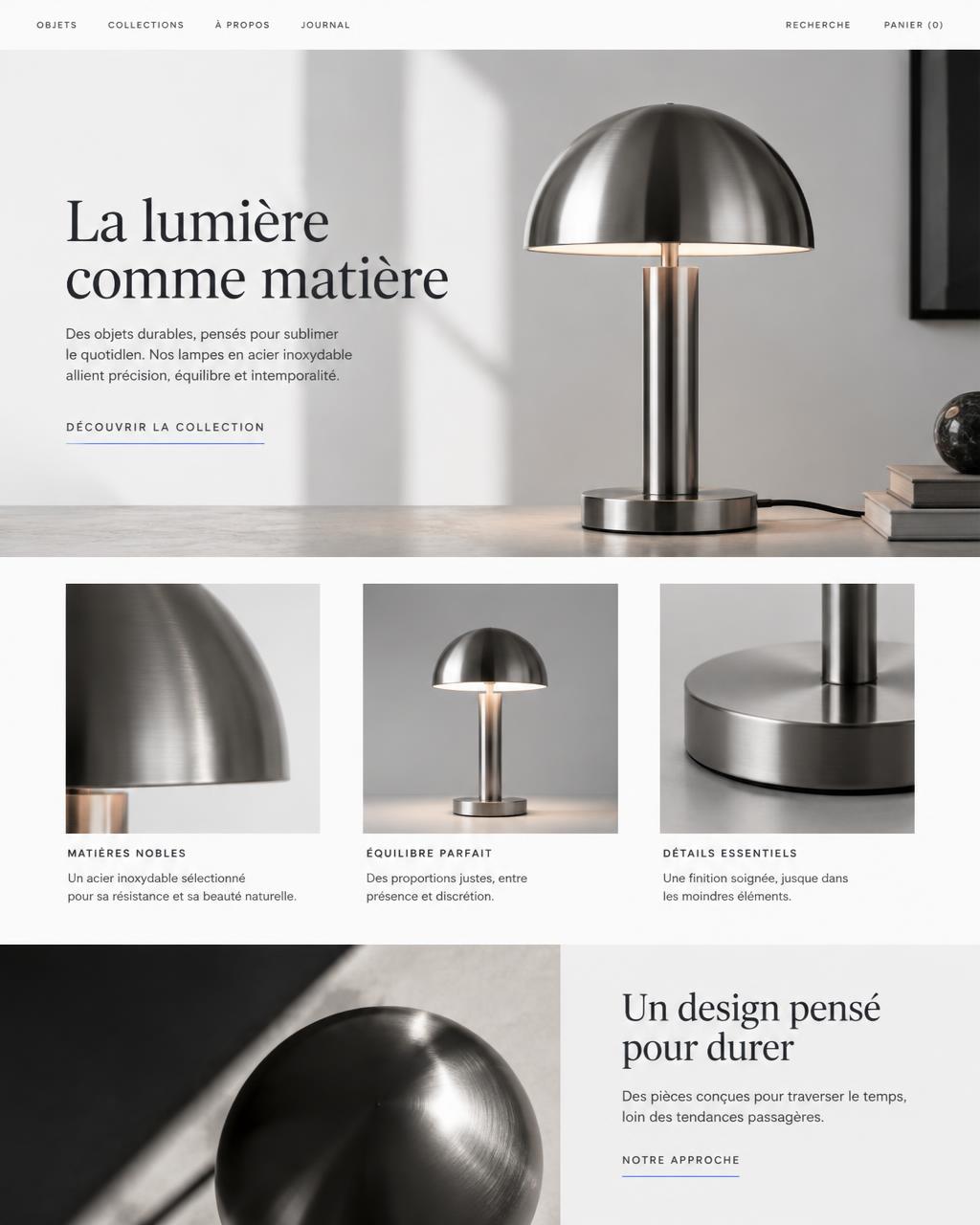 Concept de site web pour Objet Lumière